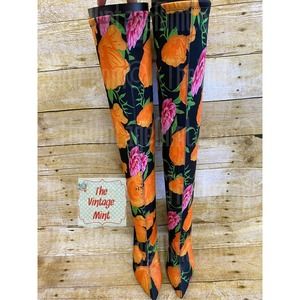 Anne Michelle Dedicate 57M Thigh High Floral Stiletto Heel Boots 7 boot blk NIB